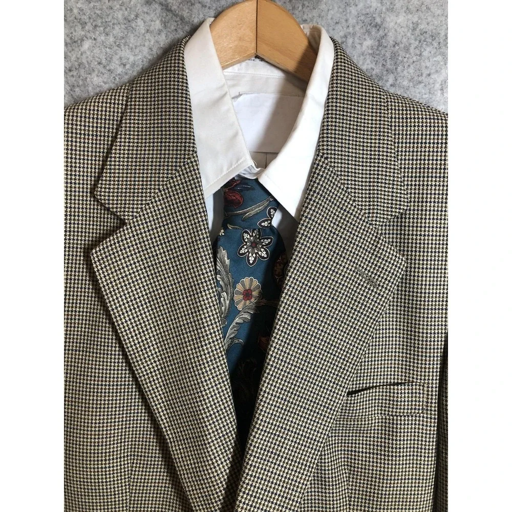 Oscar De La Renta Signature Blazer Mens 42R Brown‎ Wool Check Sport Coat Jacket
